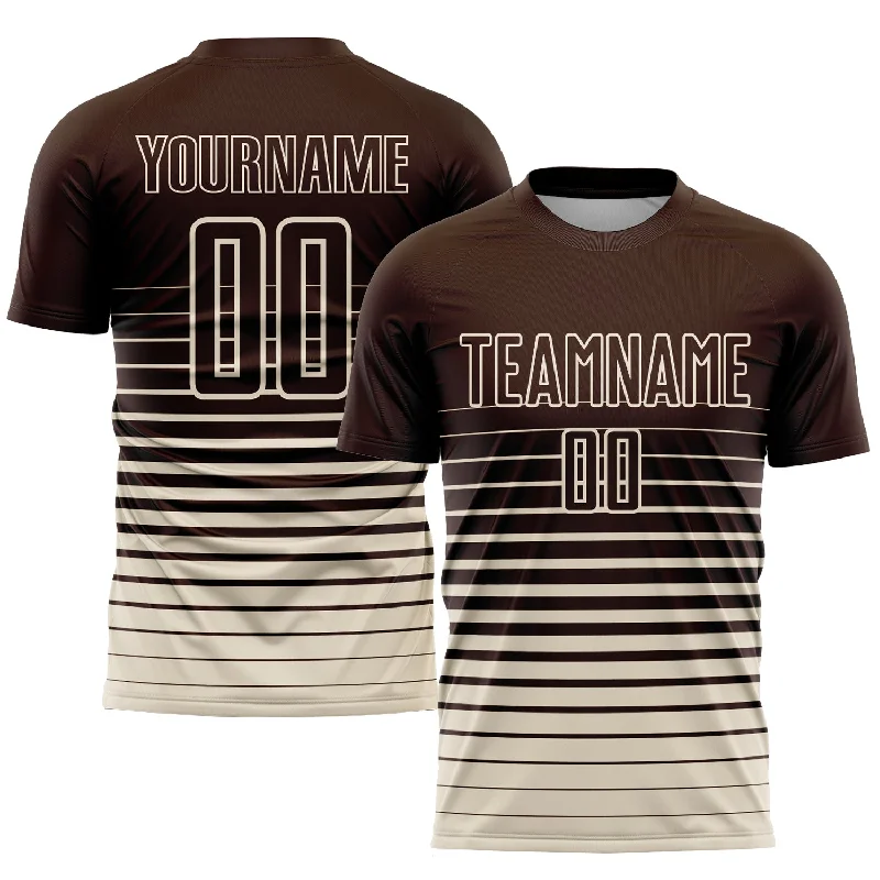 Football Jersey For Official Team Orders-Custom Brown Cream Pinstripe Fade Fashion Sublimation Soccer Uniform Jersey