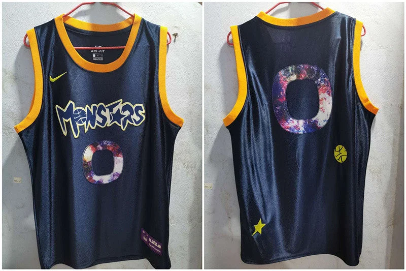 Basketball Jersey For Promotional Fan Apparel-Monstars 0 Black Space Jam Stitched Movie Basketball Jersey