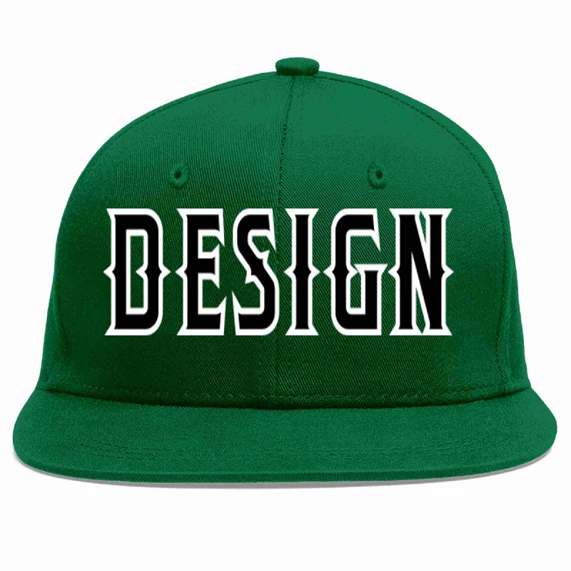 Baseball Cap For Premium Teams-Custom Green Black-White Flat Eaves Sport Baseball Cap Design for Men/Women/Youth