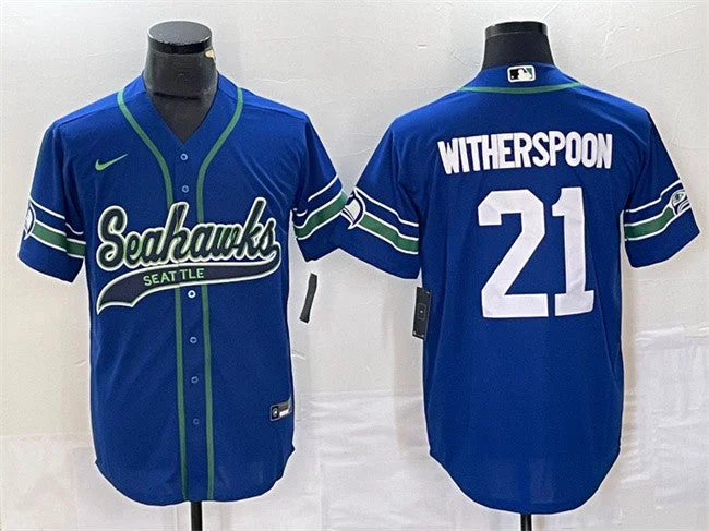 Baseball Jersey For Fan Club Apparel-Men's Seattle Seahawks #21 Devon Witherspoon Royal Throwback Cool Base Stitched Baseball Jersey