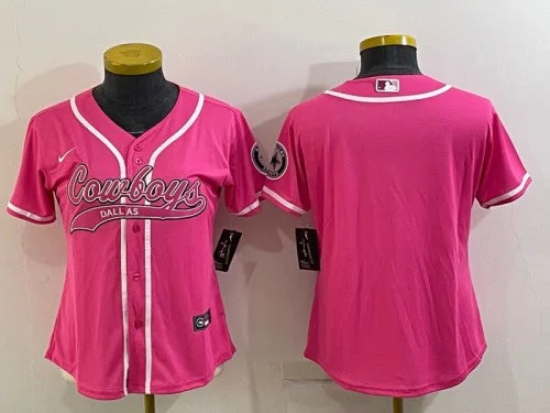 Baseball Jersey For Charity Events-Women's Dallas Cowboys Blank Pink With Patch Cool Base Stitched Baseball Jersey(Run Small)