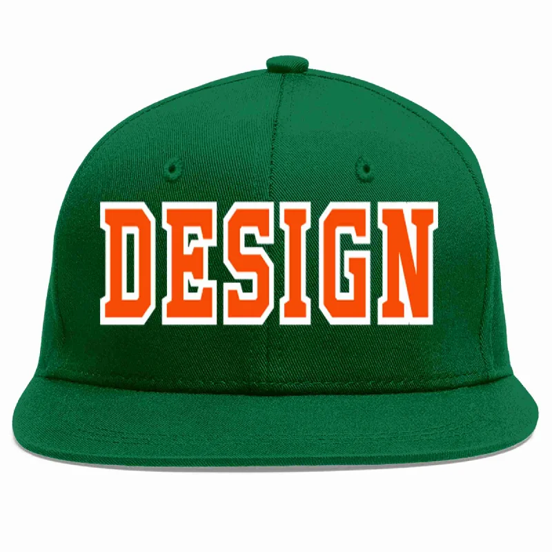 Baseball Cap For School And College Teams-Custom Green Orange-White Flat Eaves Sport Baseball Cap Design for Men/Women/Youth