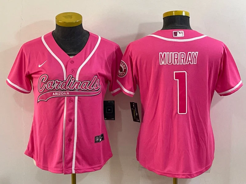 Baseball Jersey For Fan Club Apparel-Women's Arizona Cardinals #1 Kyler Murray Pink With Patch Cool Base Stitched Baseball Jersey(Run Small)