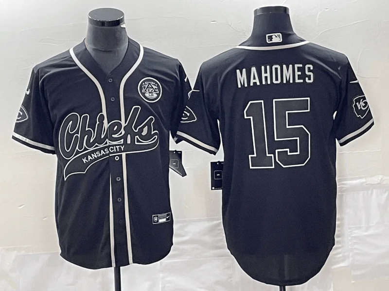 Baseball Jersey For Limited Editions-Men’s Kansas City Chiefs #15 Patrick Mahomes Black Cool Bae Stitched Baseball Jersey