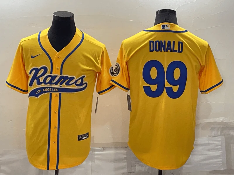 Baseball Jersey For Special Edition Designs-Men's Los Angeles Rams #99 Aaron Donald Yellow Stitched Cool Base Baseball Jersey