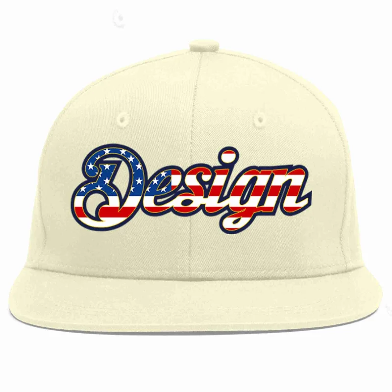 Custom Baseball Cap With Name-Custom Cream Vintage USA Flag-Gold Flat Eaves Sport Baseball Cap Design for Men/Women/Youth