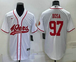 Baseball Jersey For Custom Fan Gear-Men's San Francisco 49ers #97 Nick Bosa White Stitched Cool Base Baseball Jersey