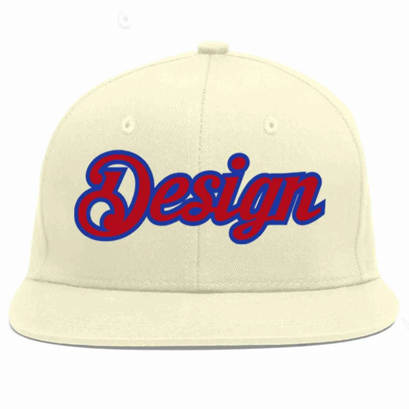 Baseball Cap For Sports Fans-Custom Cream Red-Royal Flat Eaves Sport Baseball Cap Design for Men/Women/Youth