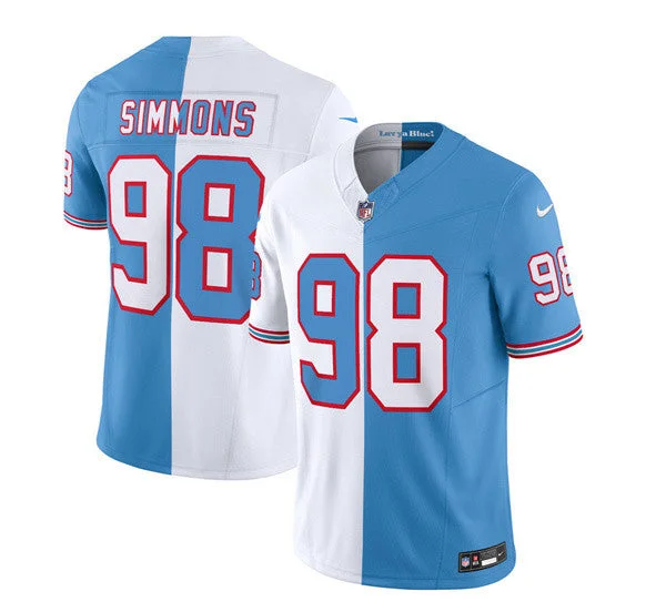 Football Jersey For Major League Teams-Men's Tennessee Titans #98 Jeffery Simmons White/Blue 2023 F.U.S.E. Split Vapor Limited Throwback Football Stitched Jersey