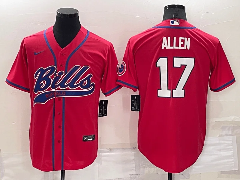 Baseball Jersey With Custom Patch Designs-Men's Buffalo Bills #17 Josh Allen Red Stitched Cool Base Baseball Jersey