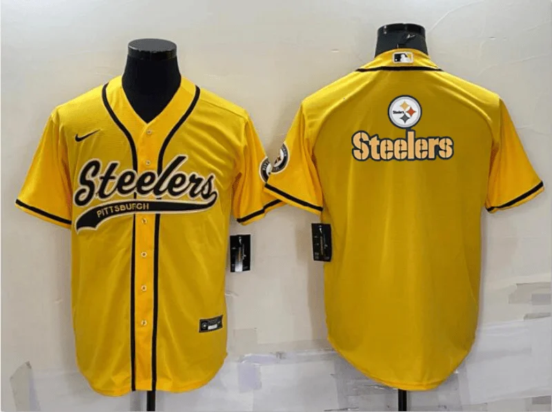 Baseball Jersey With Player Names And Numbers-Men's Pittsburgh Steelers Gold Team Big Logo With Patch Cool Base Stitched Baseball Jersey