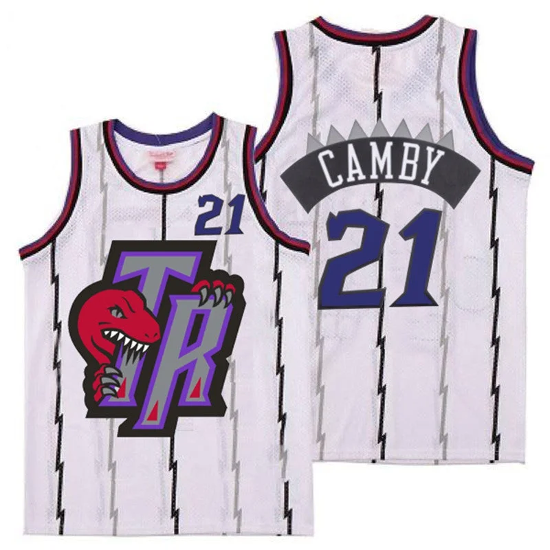 Basketball Jersey For Group Orders And Discounts-Raptors 21 Marcus Camby White Big Gray TR Logo Retro Basketball Jersey