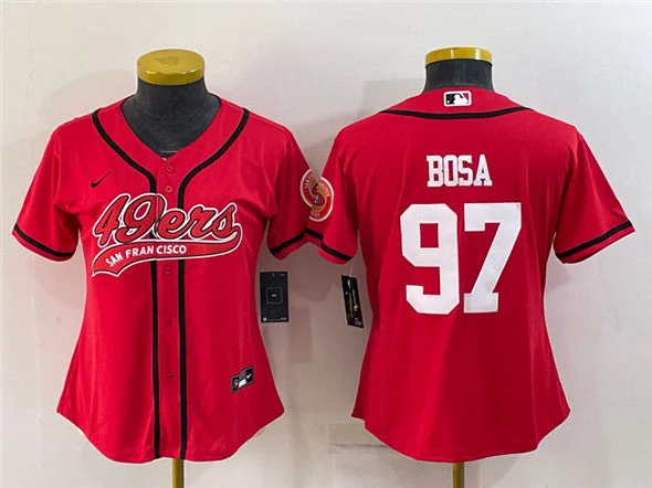 Baseball Jersey For Limited Editions-Women's San Francisco 49ers #97 Nick Bosa Red With Patch Cool Base Stitched Baseball Jersey(Run Small)