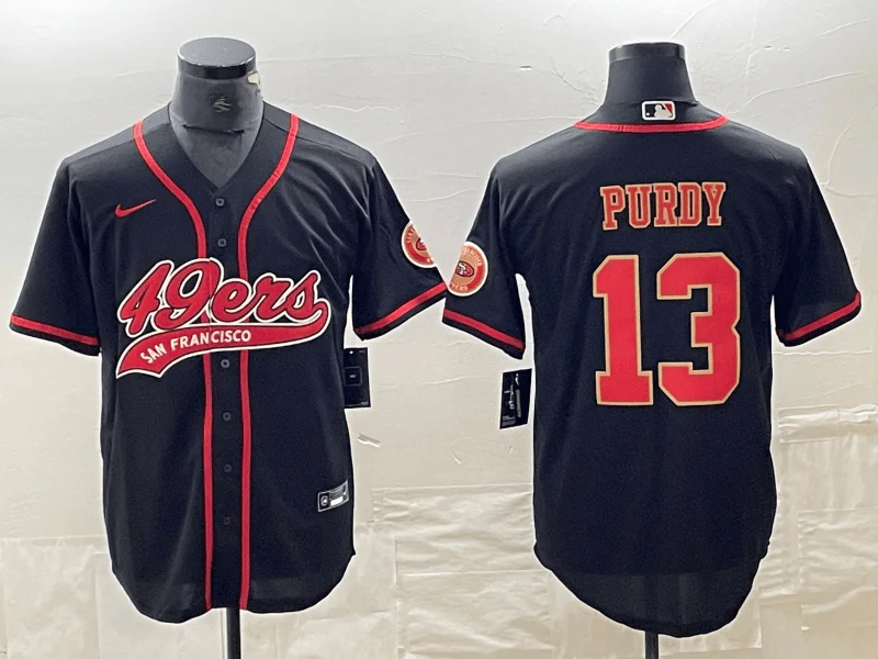 Baseball Jersey For Official League Orders-Men's San Francisco 49ers #13 Brock Purdy Black Red With Patch Cool Base Stitched Baseball Jersey