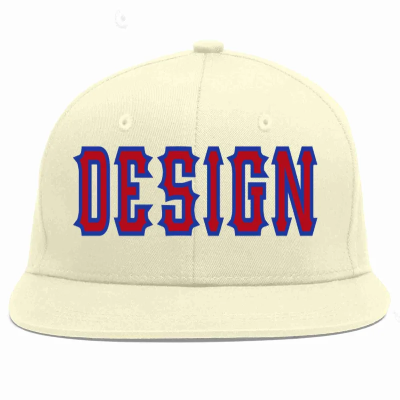 Baseball Cap For Custom Embroidery Designs-Custom Cream Red-Royal Flat Eaves Sport Baseball Cap Design for Men/Women/Youth