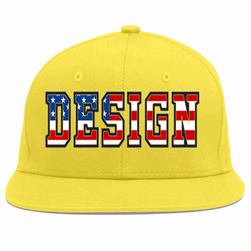 Baseball Cap For Sports Fans Gifts-Custom Light Gold Vintage USA Flag-Gold Flat Eaves Sport Baseball Cap Design for Men/Women/Youth