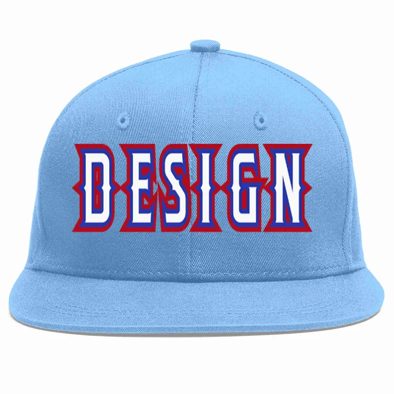 Baseball Cap For Comfortable Performance-Custom Light Blue White-Royal Flat Eaves Sport Baseball Cap Design for Men/Women/Youth