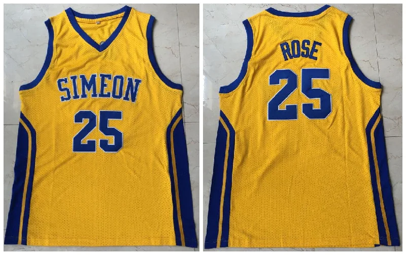 Basketball Jersey With Team Logo-Simeon 25 Derrick Rose Yellow High School Mesh Basketball Basketball Jersey