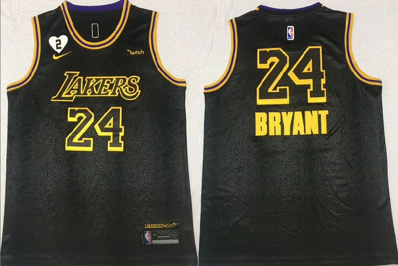 Basketball Jersey For Team Building Activities-Lakers 24 Kobe Bryant Black 2 Heart Gigi Patch Mamba Swingman Basketball Jersey