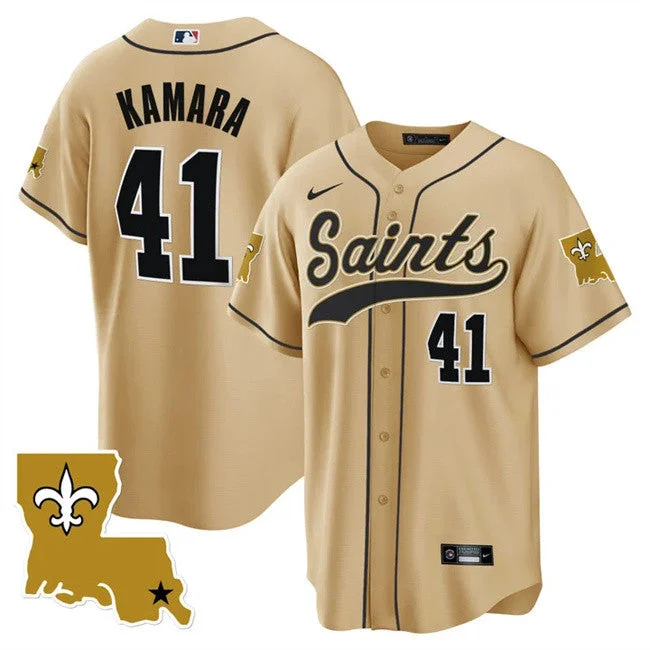 Baseball Jersey For Professional Teams-Men's New Orleans Saints #41 Alvin Kamara Gold 1987 Legacy Cool Base Stitched Baseball Jersey