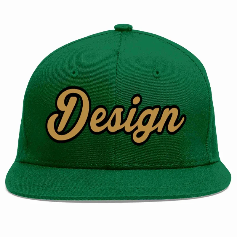 Baseball Cap With Custom Embroidered Logos-Custom Green Old Gold-Black Flat Eaves Sport Baseball Cap Design for Men/Women/Youth