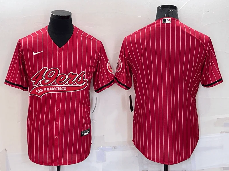 Baseball Jersey For School Teams-Men's San Francisco 49ers Blank Red Pinstripe With Patch Cool Base Stitched Baseball Jersey