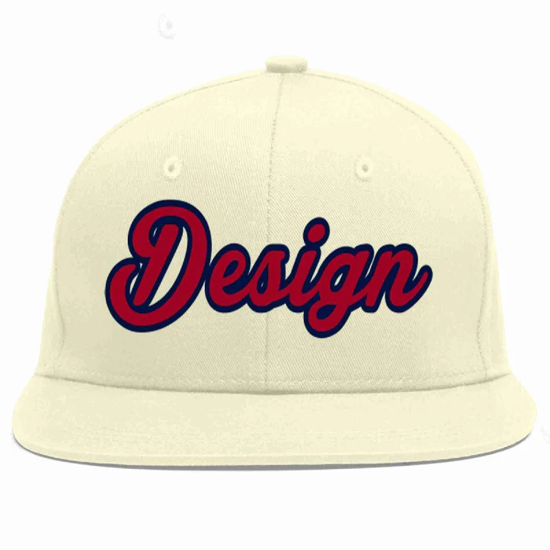 Baseball Cap For Unique Customization-Custom Cream Red-Navy Flat Eaves Sport Baseball Cap Design for Men/Women/Youth