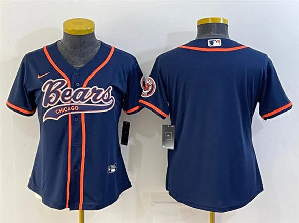 Baseball Jersey For Alumni Events-Women's Chicago Bears Blank Navy With Patch Cool Base Stitched Baseball Jersey(Run Small)