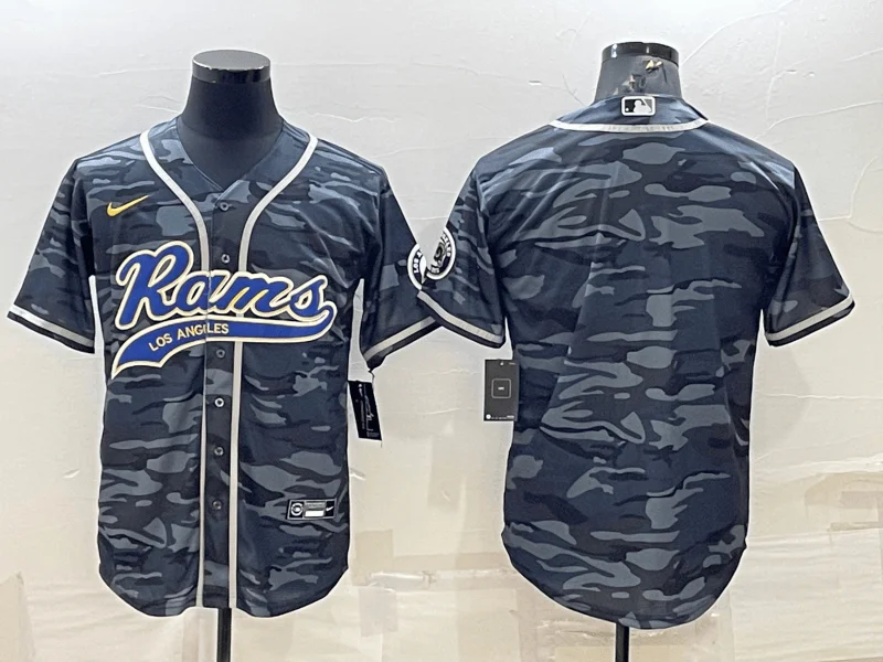 Baseball Jersey For Baseball Fans-Men's Los Angeles Rams Blank Grey Navy With Patch Cool Base Stitched Baseball Jersey