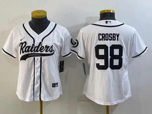 Baseball Jersey For Custom Team Wear-Women's Las Vegas Raiders #98 Maxx Crosby White With Patch Cool Base Stitched Baseball Jersey(Run Small)