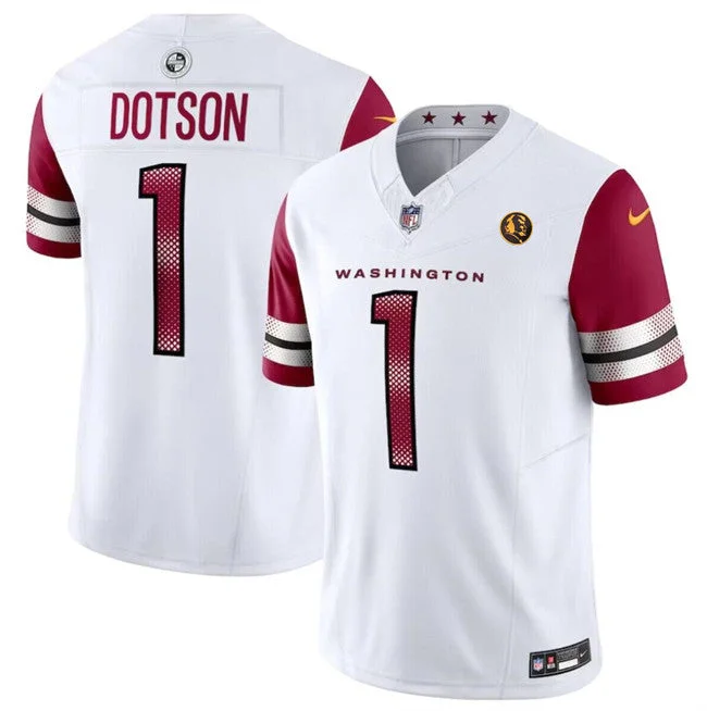 Football Jersey For Fan Apparel With Logos-Men's Washington Commanders #1 Jahan Dotson White 2023 F.U.S.E. With John Madden Patch Vapor Limited Football Stitched Jersey