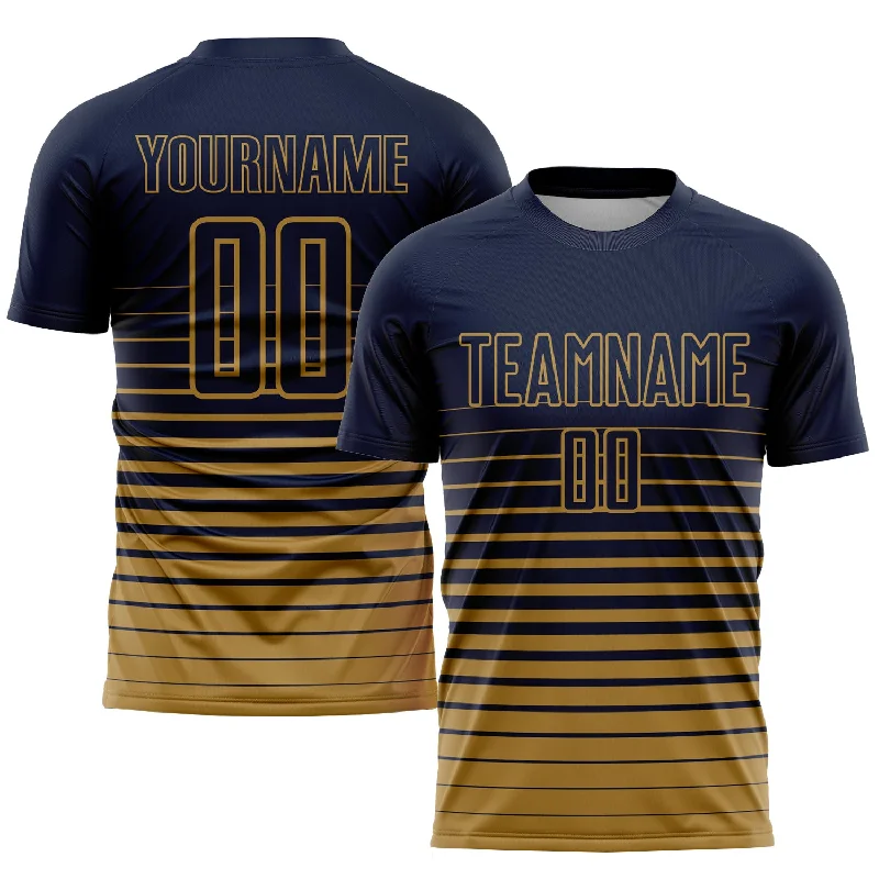 Football Jersey For Youth Teams And Leagues-Custom Navy Old Gold Pinstripe Fade Fashion Sublimation Soccer Uniform Jersey