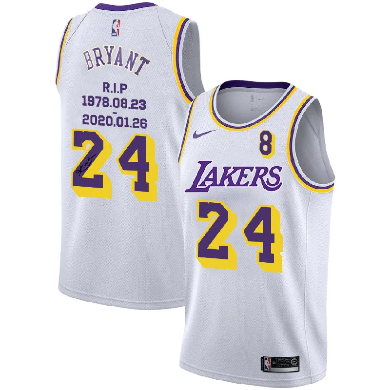 Basketball Jersey For Group Orders And Discounts-Lakers 24 Kobe Bryant White R.I.P Signature Swingman Basketball Jersey