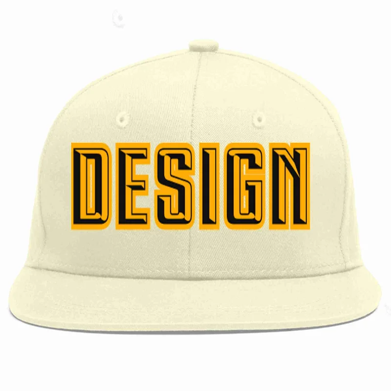 Baseball Cap For Fashionable Look-Custom Cream Black-Yellow Flat Eaves Sport Baseball Cap Design for Men/Women/Youth