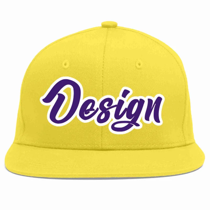 Baseball Cap For Personalized Baseball Gear-Custom Light Gold purple-White Flat Eaves Sport Baseball Cap Design for Men/Women/Youth