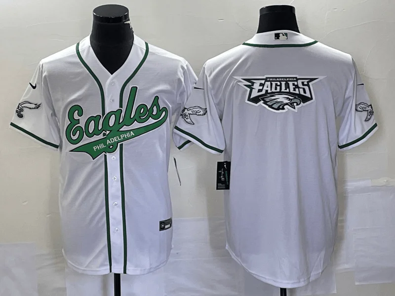 Baseball Jersey For Exclusive Team Gear-Men's Philadelphia Eagles White Team Big Logo Cool Base Stitched Baseball Jersey