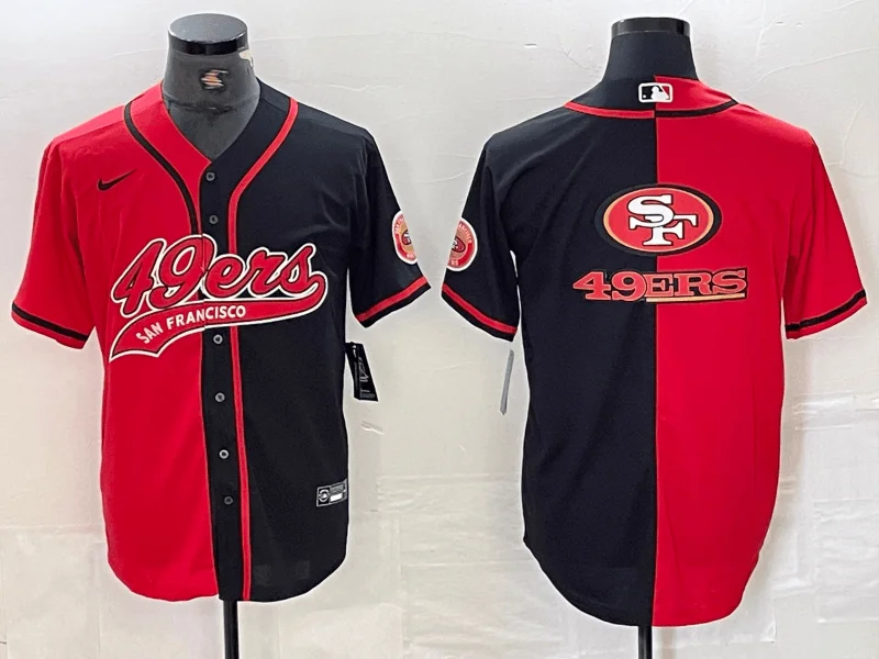 Baseball Jersey For Official Merchandise-Men's San Francisco 49ers Big Logo Red Black White Blue Two Tone Stitched Baseball Jersey