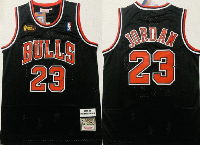 Basketball Jersey For Adult Leagues-Bulls 23 Michael Jordan Black 1997-98 Hardwood Classics Finals Basketball Jersey