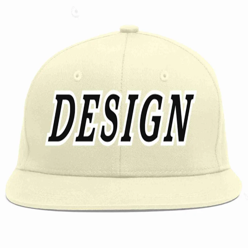 Baseball Cap For Comfortable Sports Gear-Custom Cream Black-White Flat Eaves Sport Baseball Cap Design for Men/Women/Youth