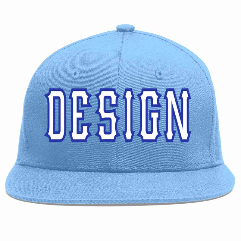 Baseball Cap For Premium Design-Custom Light Blue White-Royal Flat Eaves Sport Baseball Cap Design for Men/Women/Youth