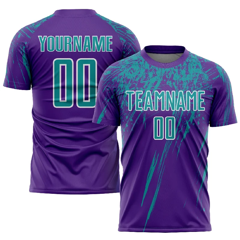 Football Jersey For Custom Embroidered Logos-Custom Purple Teal-White Sublimation Soccer Uniform Jersey