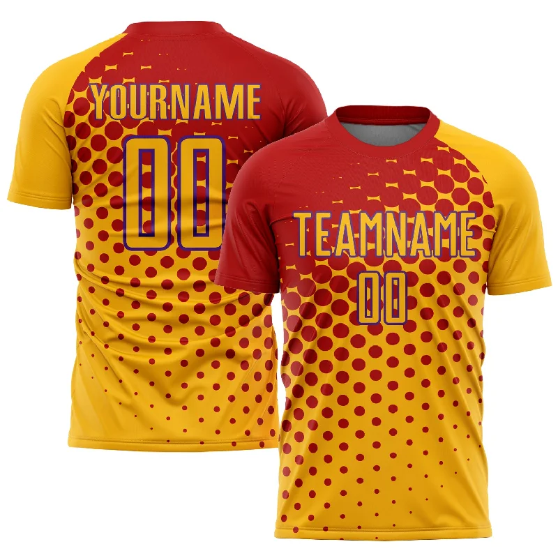 Football Jersey For Seasonal Fan Gifts-Custom Gold Red-Purple Sublimation Soccer Uniform Jersey