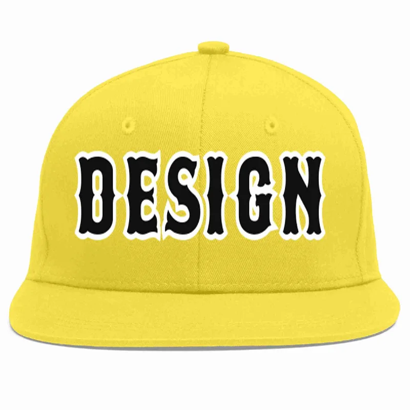 Baseball Cap For Comfortable Sports Gear-Custom Light Gold Black-White Flat Eaves Sport Baseball Cap Design for Men/Women/Youth