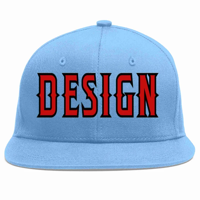 Baseball Cap For Fan Support Gear-Custom Light Blue Red-Black Flat Eaves Sport Baseball Cap Design for Men/Women/Youth