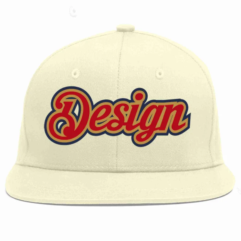 Baseball Cap With Adjustable Strap-Custom Cream Red-Old Gold Flat Eaves Sport Baseball Cap Design for Men/Women/Youth