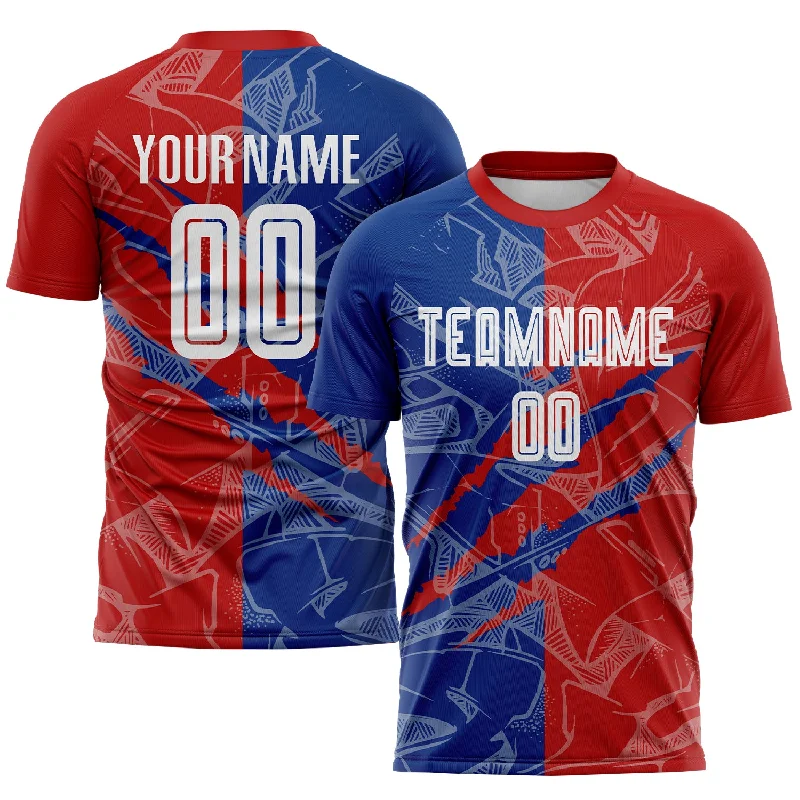 Football Jersey For Official Team Products-Custom Graffiti Pattern Red-Royal USA Scratch Sublimation Soccer Uniform Jersey