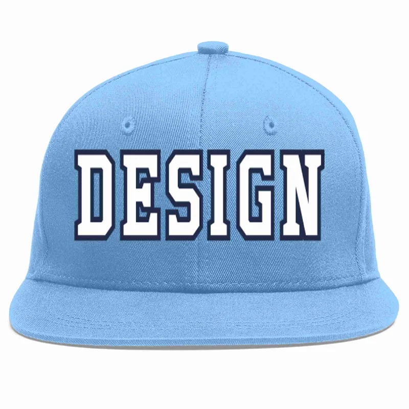 Baseball Cap With Adjustable Fit And Style-Custom Light Blue White-Navy Flat Eaves Sport Baseball Cap Design for Men/Women/Youth