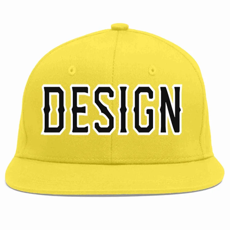 Baseball Cap For Game Day Gear-Custom Light Gold Black-White Flat Eaves Sport Baseball Cap Design for Men/Women/Youth