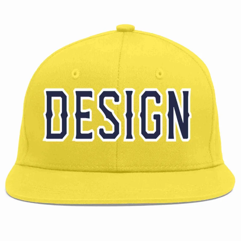 Baseball Cap For Unique Graphics-Custom Light Gold Navy-White Flat Eaves Sport Baseball Cap Design for Men/Women/Youth