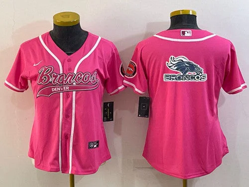 Baseball Jersey For School Teams-Women's Denver Broncos Pink Team Big Logo With Patch Cool Base Stitched Baseball Jersey(Run Small)